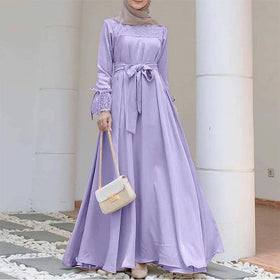 Mesh Panel Stretch Abaya with Belt (MA365)