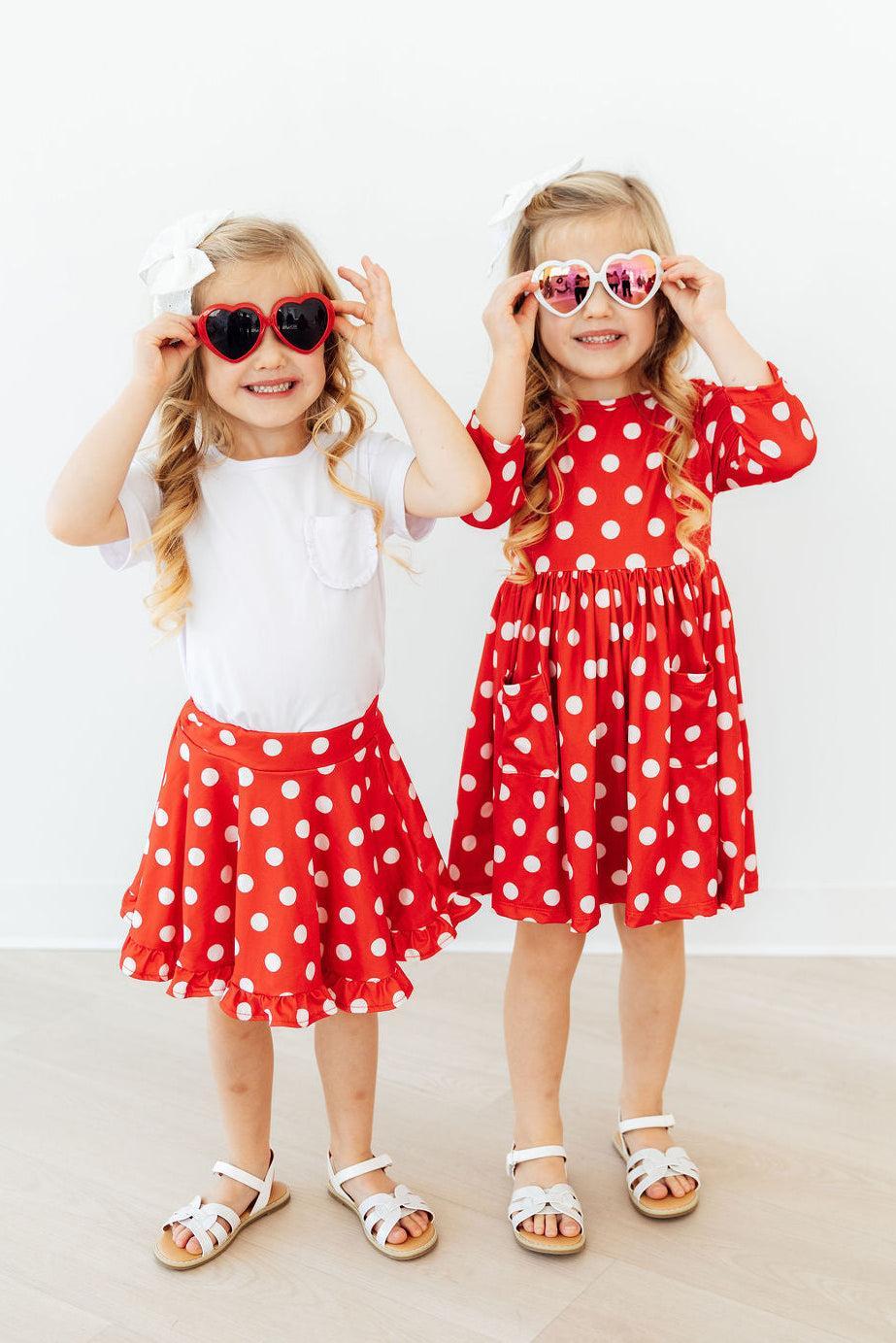 Mila & Rose ® Red Polka Dots 3/4 Sleeve Pocket Twirl Dress — back view