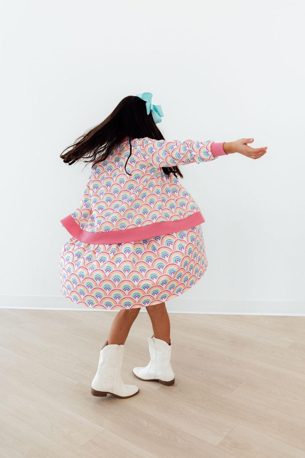 Mila & Rose ® Watercolor Rainbows Satin Jacket — detail close-up