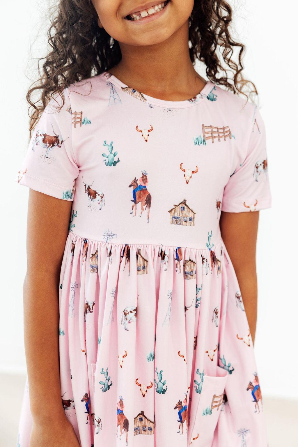Mila & Rose ® Pink Ranch Hand S/S Pocket Twirl Dress — main product shot