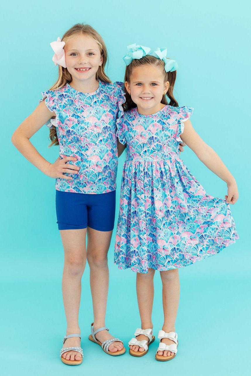 Mila & Rose ® Seaside Shells Flutter Sleeve Twirl Dress — detail close-up