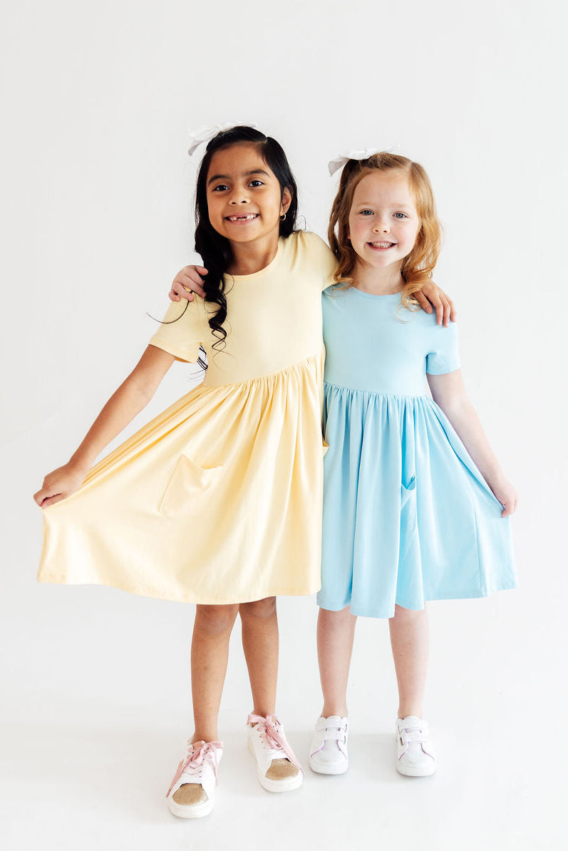 Mila & Rose ® Butter Yellow S/S Pocket Twirl Dress — lifestyle context