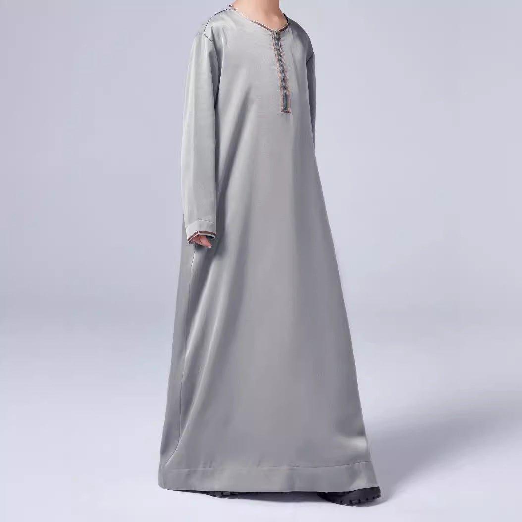 MKB006 Boys Satin Round Neck Simple Thobe