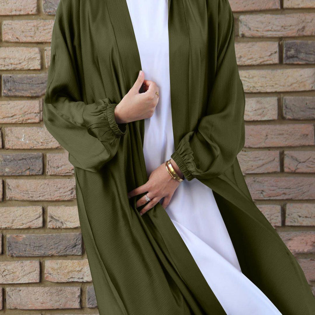 Satin Bunched Sleeve Open Abaya (MOA048)