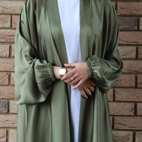 Satin Bunched Sleeve Open Abaya (MOA048)