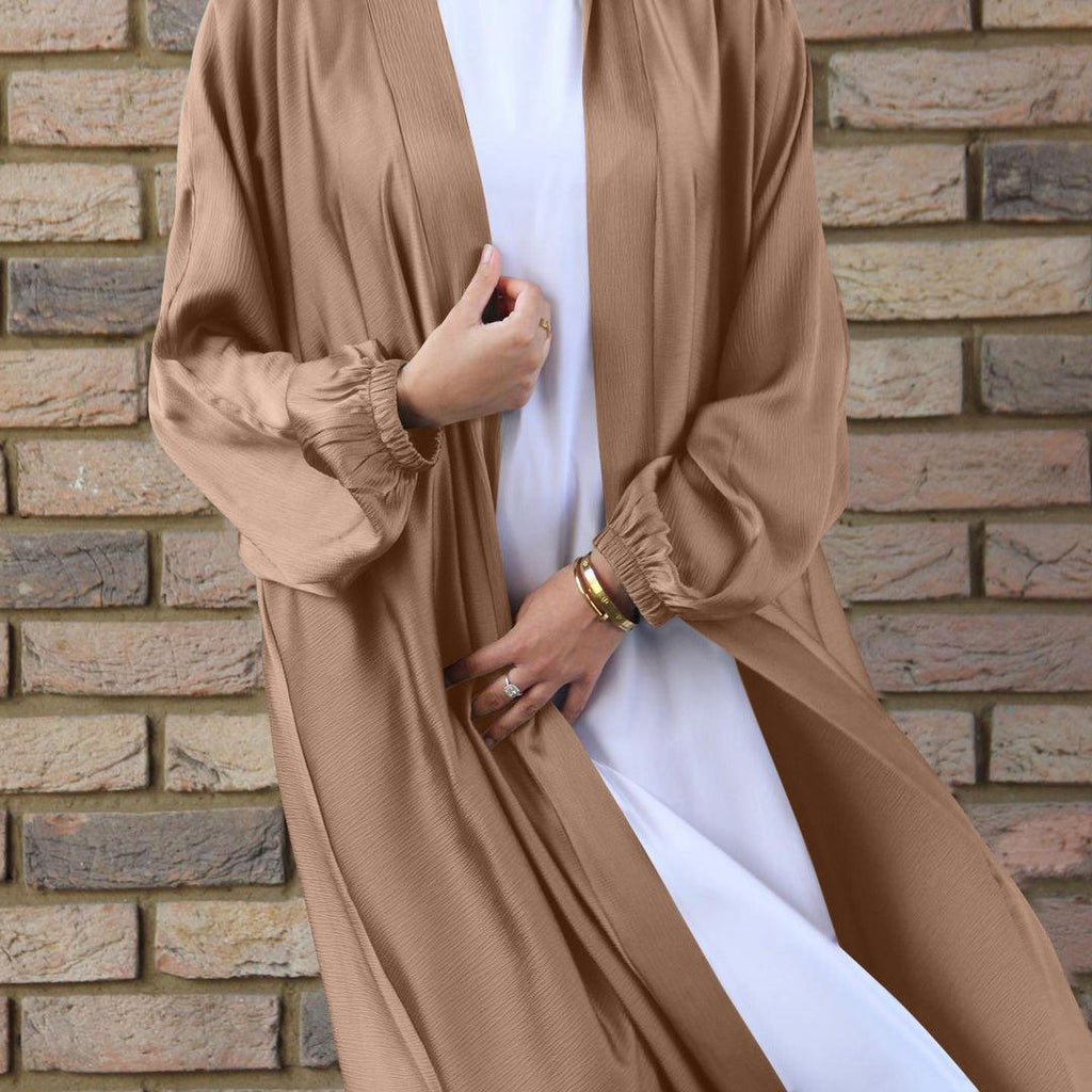 Satin Bunched Sleeve Open Abaya (MOA048)