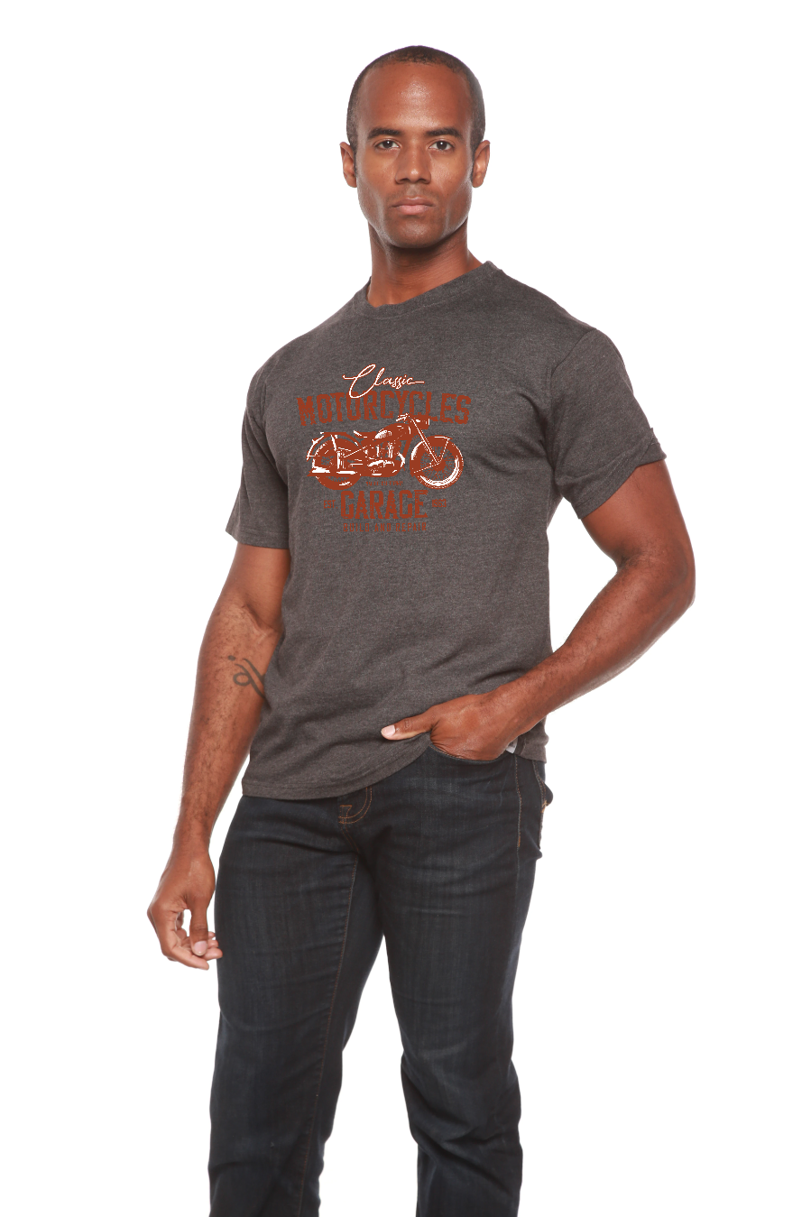 Spun Bamboo Motorcycles Garage Men's Bamboo Viscose/Organic Cotton Short Sleeve Graphic T-Shirt — back view