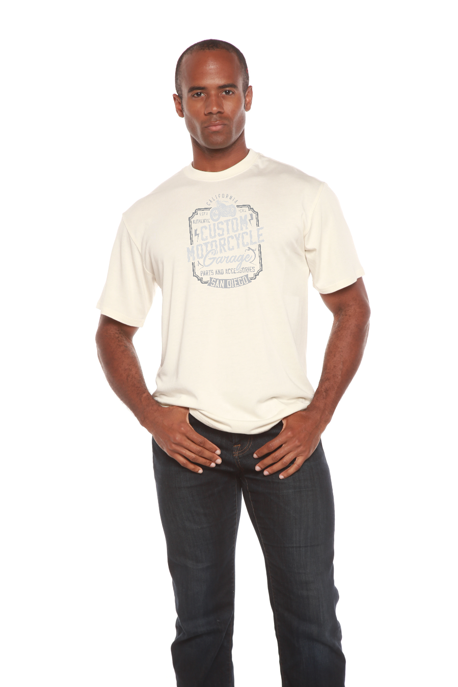 Spun Bamboo Mototrcycle Garage Men's Bamboo Viscose/Organic Cotton Short Sleeve Graphic T-Shirt — comparison shot