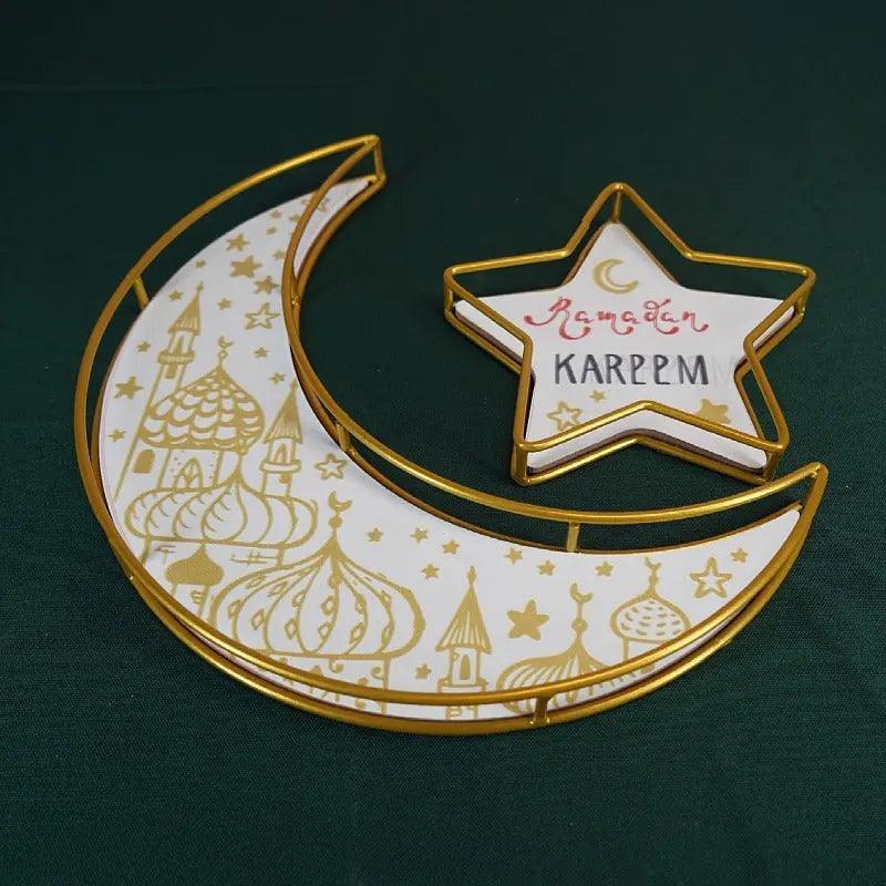 Mariam's Collection Mariam's Collection MR029 Ramadan Tray, Iron Festive Moon Tray — fabric or material detail