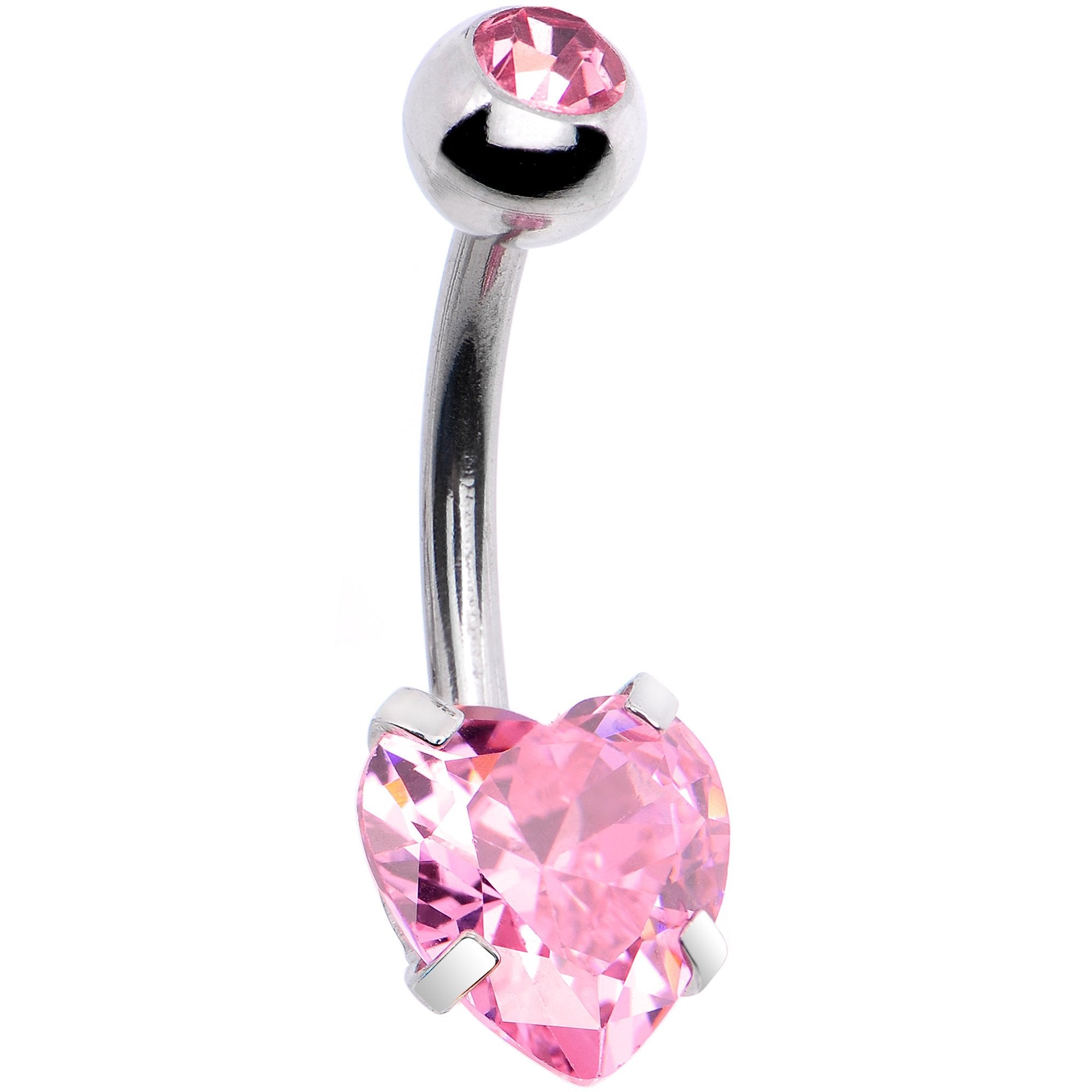 BodyCandy Pink CZ Gem Sweet Heart Sweep Dangle Belly Ring — detail and construction