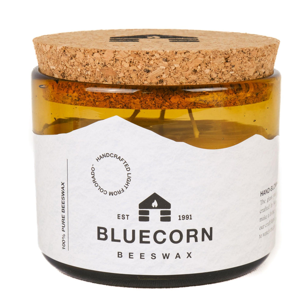 Bluecorn Candles Pure Beeswax Candle in Blown Glass — main product shot
