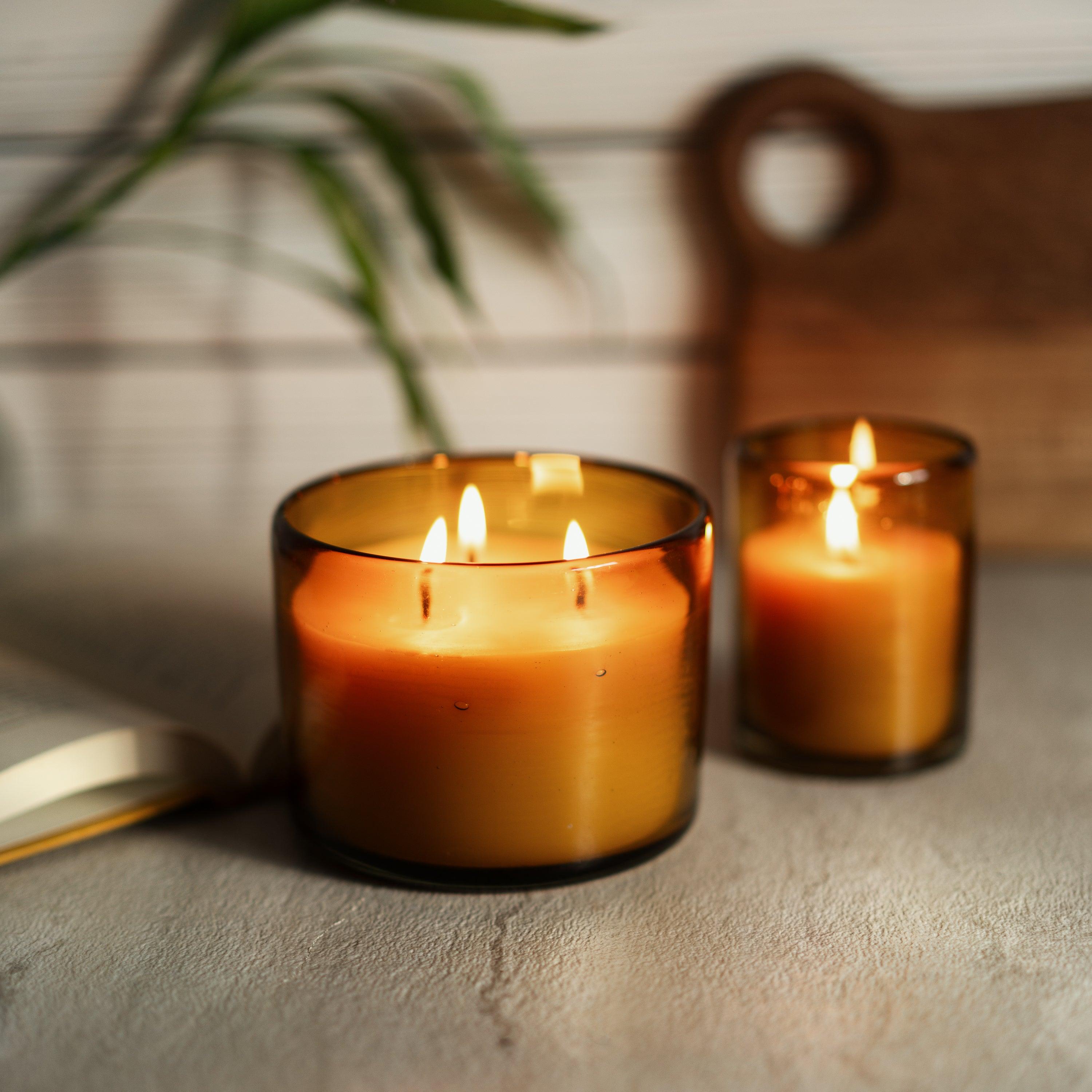 Bluecorn Candles Pure Beeswax Candle in Blown Glass — packaging or label
