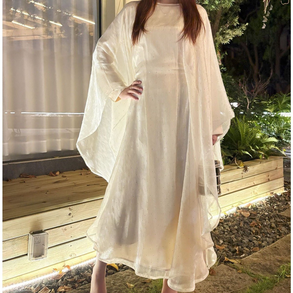 Mariam's Collection Olive Green Sequin Abaya Dress | Starry Night 2-Piece Maxi Dress with Flowing… — main product shot