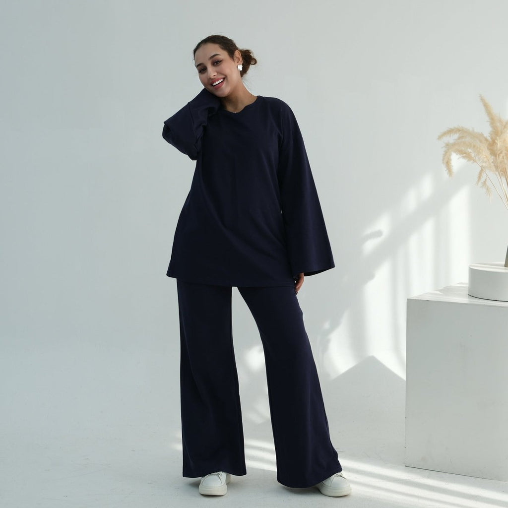 Oversized Cotton Top & Wide-Leg Pants Set(MS450)