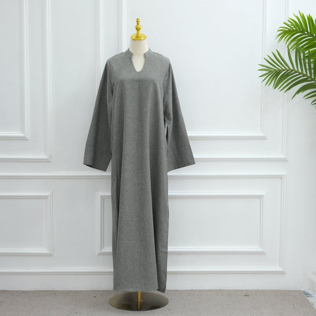 Oversized V-Neck Abaya with Pockets | Solid Color Maxi Dress with Wide Cuffs(MA331)