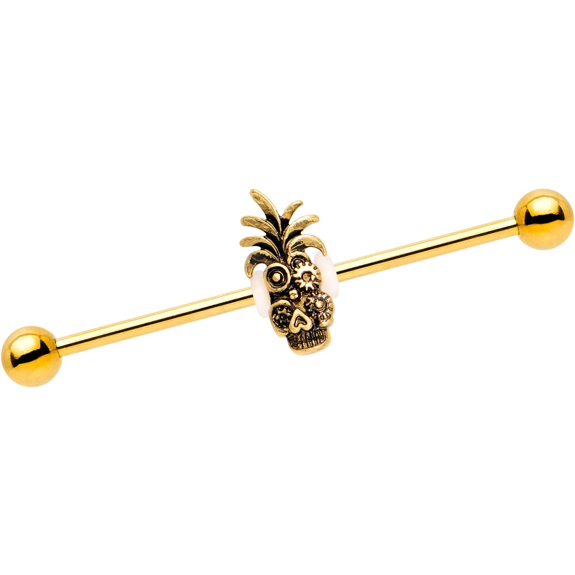 BodyCandy Gold PVD Steampunk Tiki Skull Headdress Industrial Barbell 38mm — main product shot