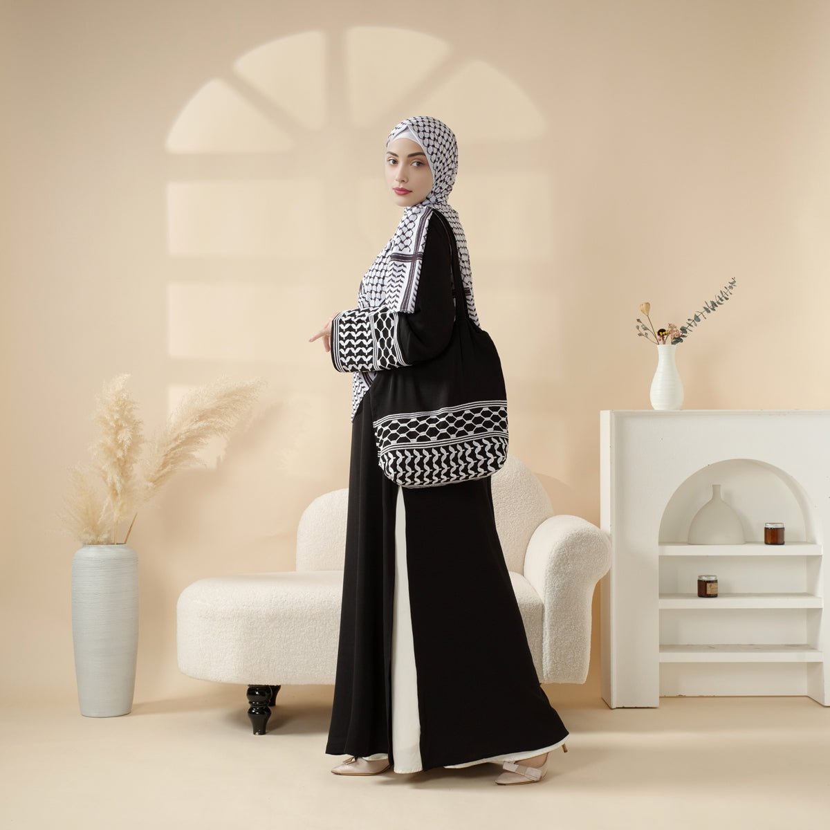 Mariam's Collection Palestinian Keffiyeh-Inspired Abaya with Matching Crossbody Bag Keffiyeh Abaya (MA131) — main product shot