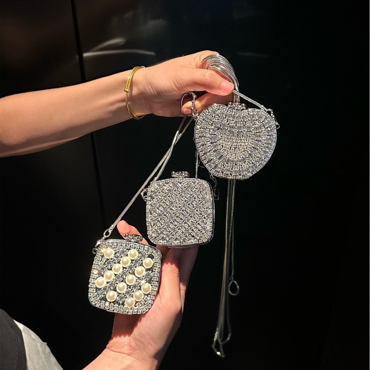 Mariam's Collection ‌Palm-Sized Diamond Mini Clutch Silver Glamour Gala Bag (MAC281) — main product shot