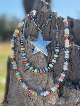 Sterling Silver Pastel Bead and Chunky Star Necklace Jewelry Stack Bundle