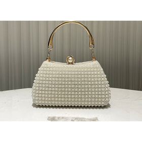 Pearl-Embellished Vintage-Inspired Beaded Box Bag Evening Clutch with Gold Accents (MAC248)