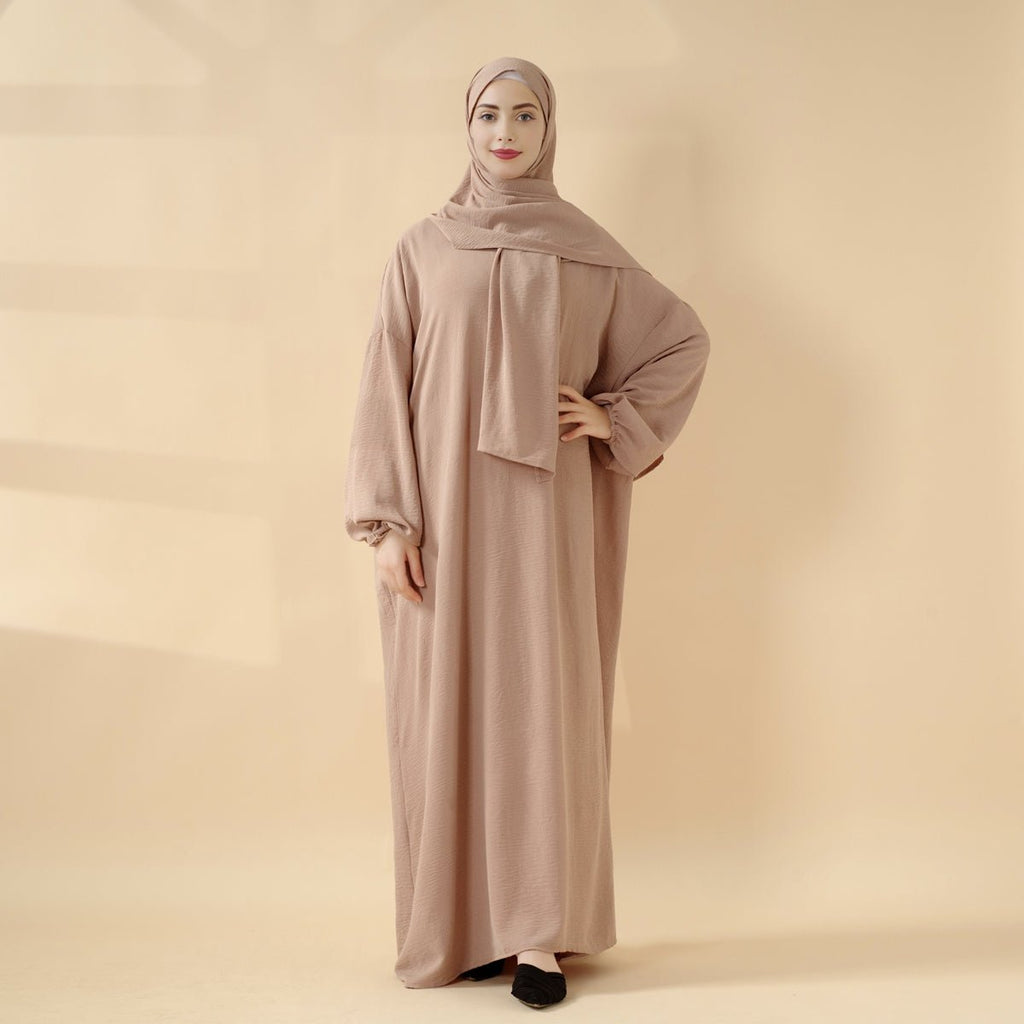 Mariam's Collection Cocoon-Cut Crepe Abaya Perfect For Umrah With One-Piece Hijab Attached (MA143) — detail shot 6