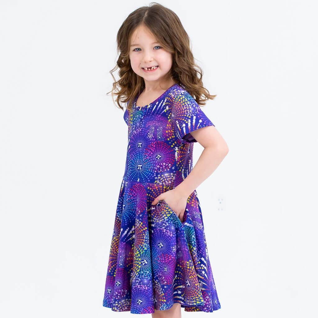 Princess Awesome & Boy Wonder "Pi-rotechnics" Pi Fireworks Super Twirler Dress with Pockets — detail close-up