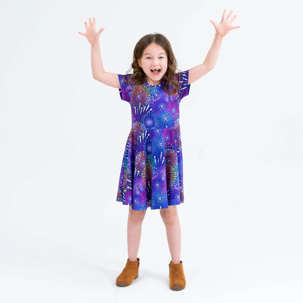 Princess Awesome & Boy Wonder "Pi-rotechnics" Pi Fireworks Super Twirler Dress with Pockets — lifestyle context