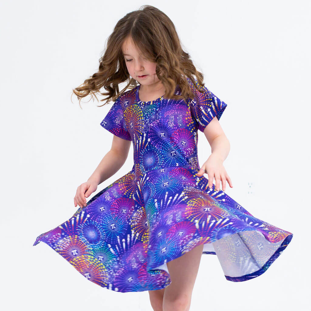 Princess Awesome & Boy Wonder "Pi-rotechnics" Pi Fireworks Super Twirler Dress with Pockets — back view