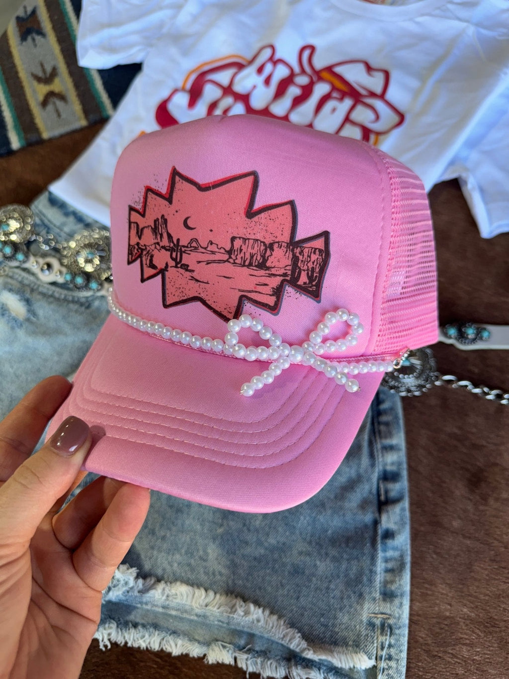 Wild Junkie Pink Desert Trucker Hat — main product shot