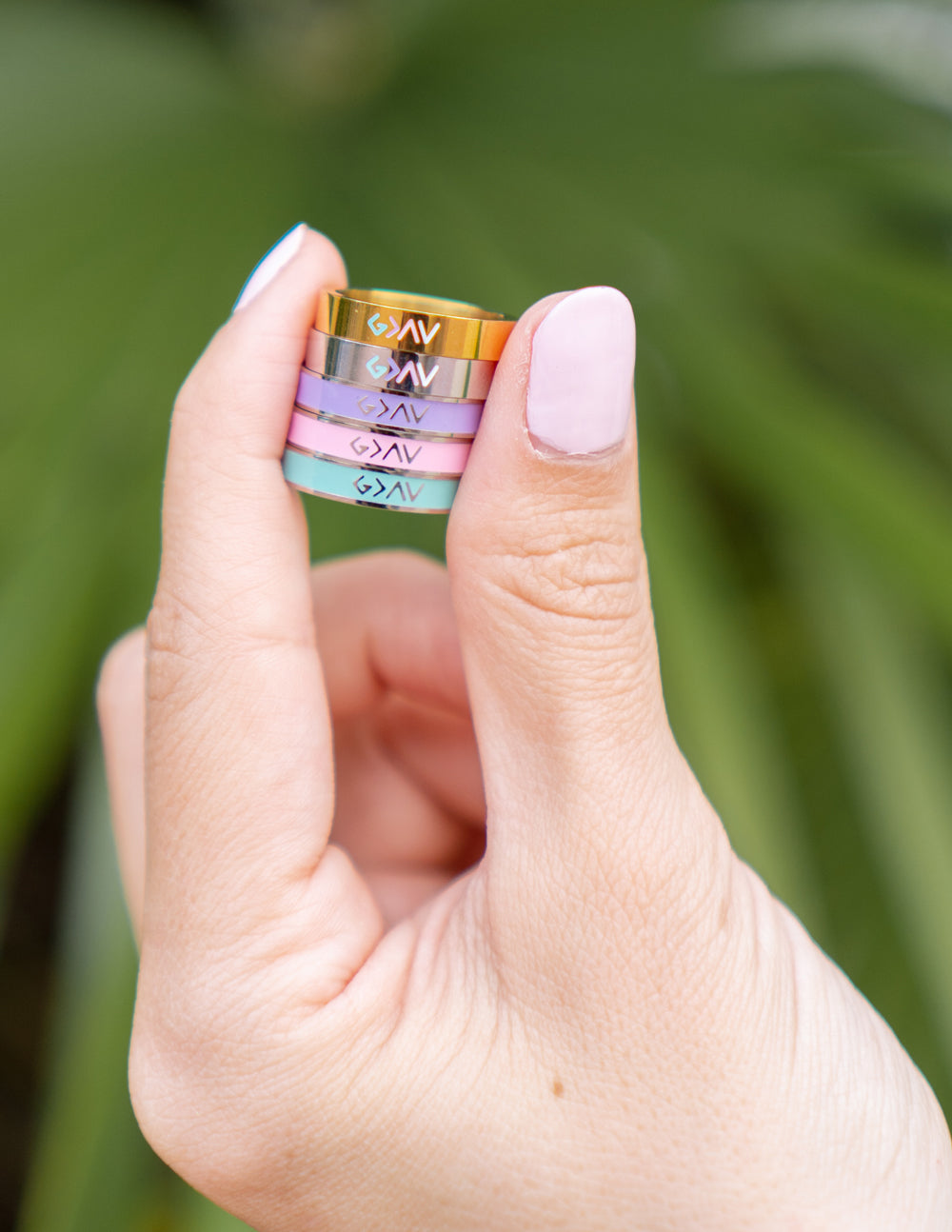 Elevated Faith Pink Enamel Highs and Lows Ring — detail close-up