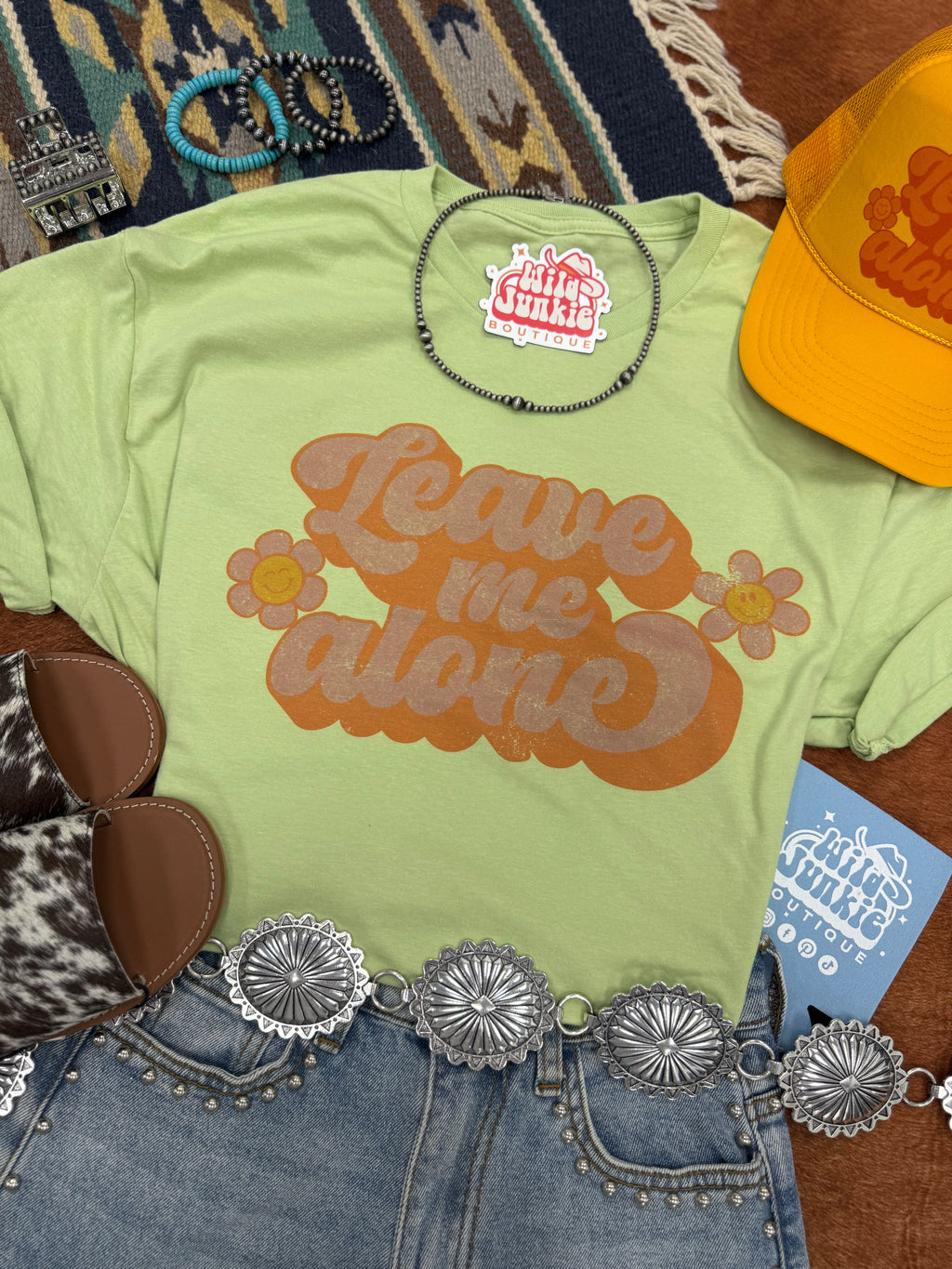 Wild Junkie Leave Me Alone Retro Flower Graphic Tee — main product shot