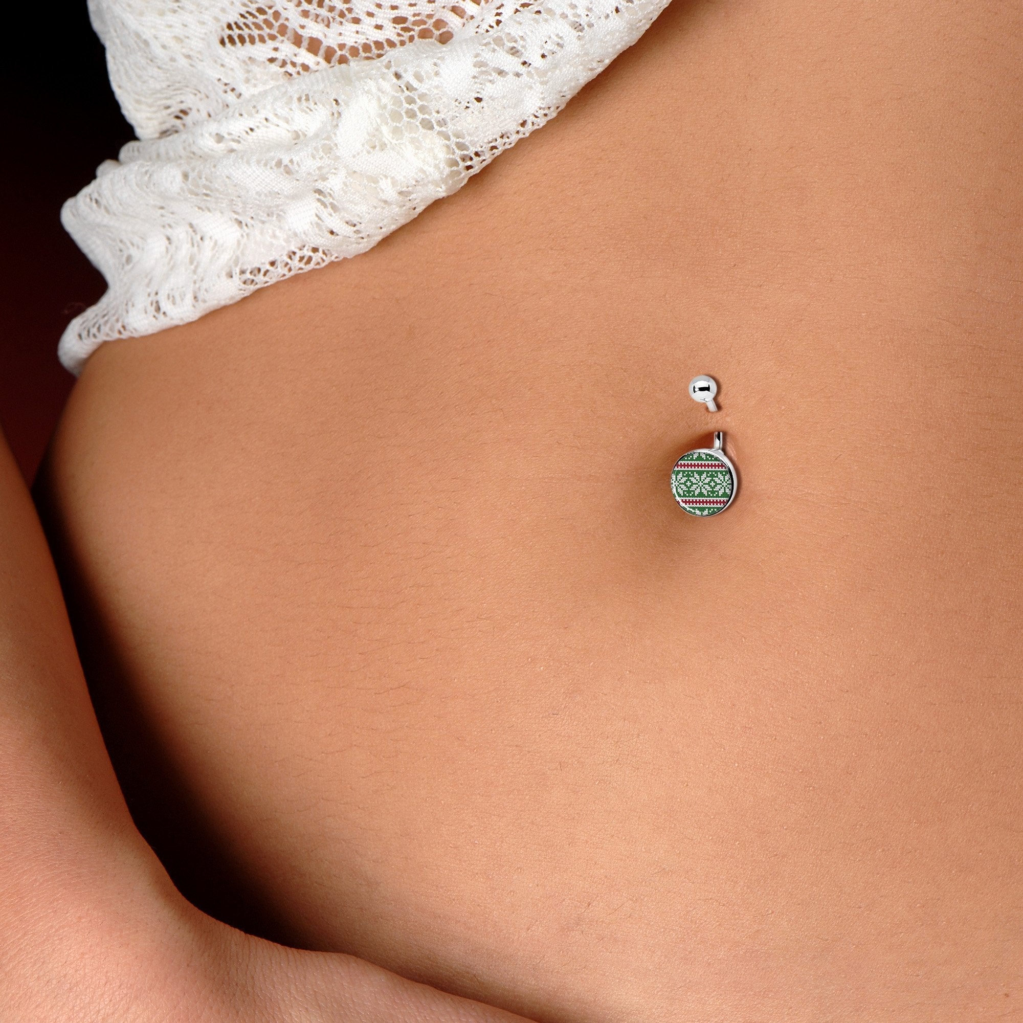 BodyCandy Green Red Christmas Sweater Belly Ring — alternate view
