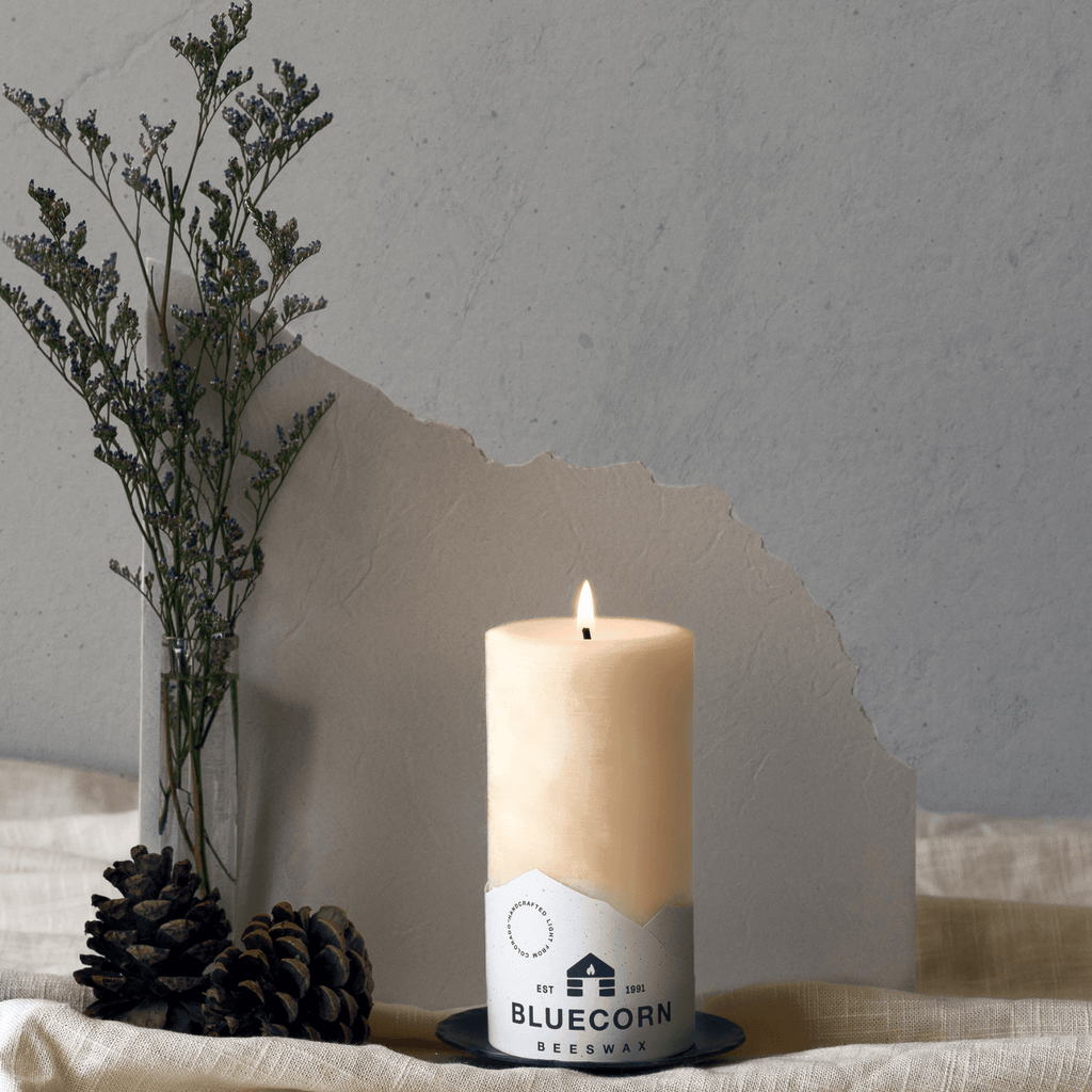 Bluecorn Candles Ivory Pure Beeswax Pillar Candles — main product shot