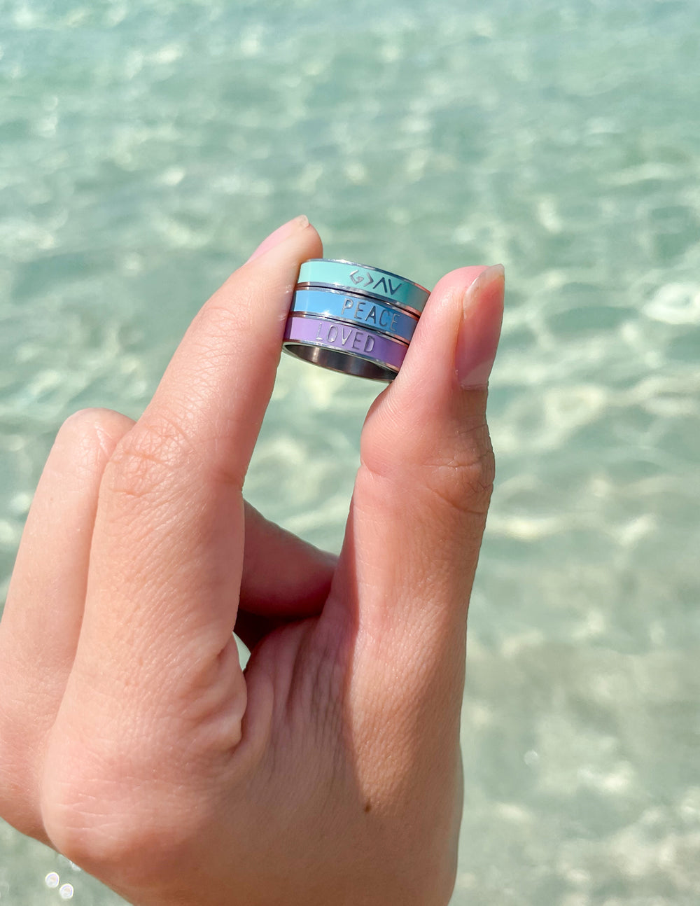 Elevated Faith Lavender Enamel Loved Ring — detail close-up