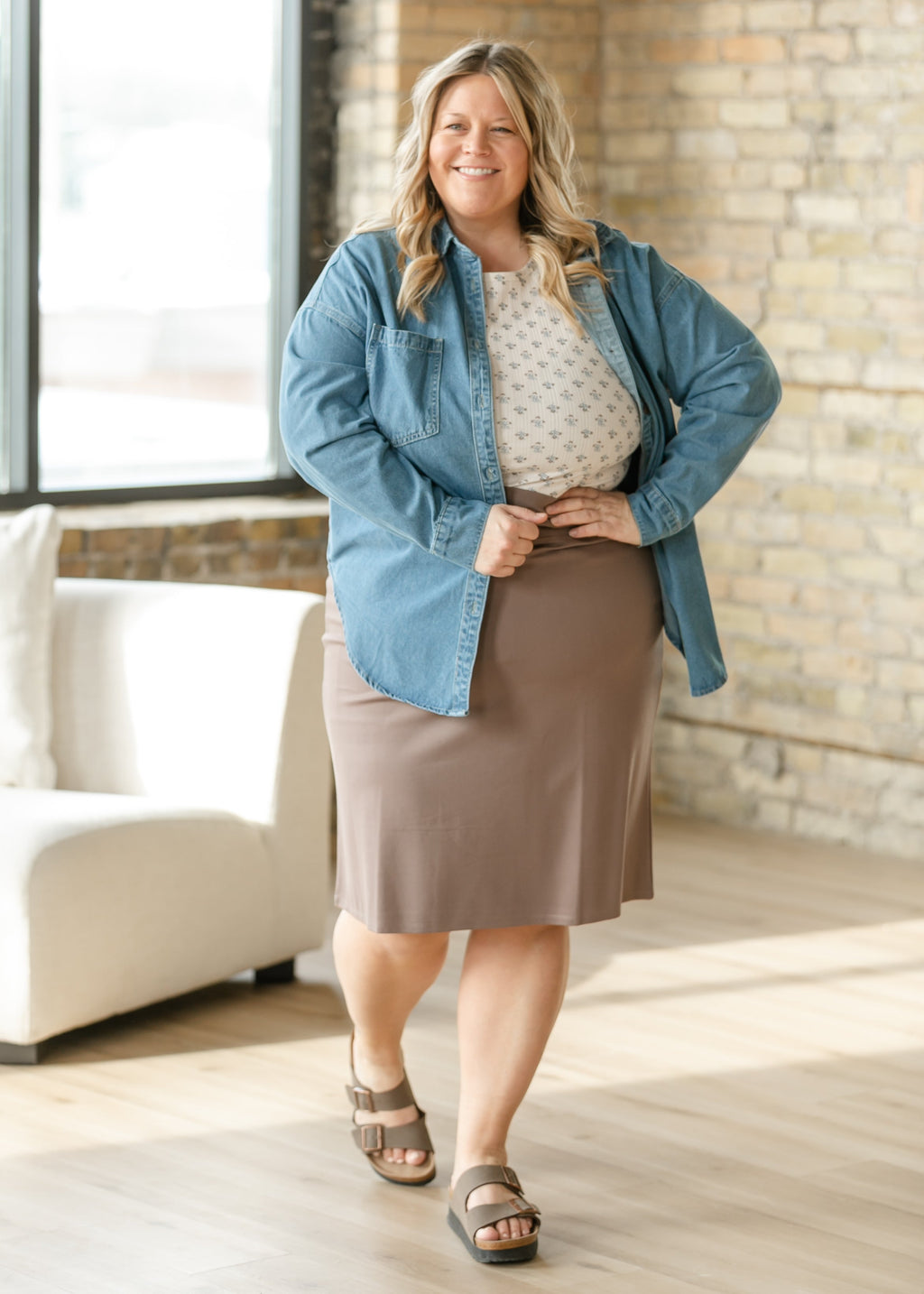Inherit Co. Quinn Deep Taupe Knit Midi Skirt — detail close-up