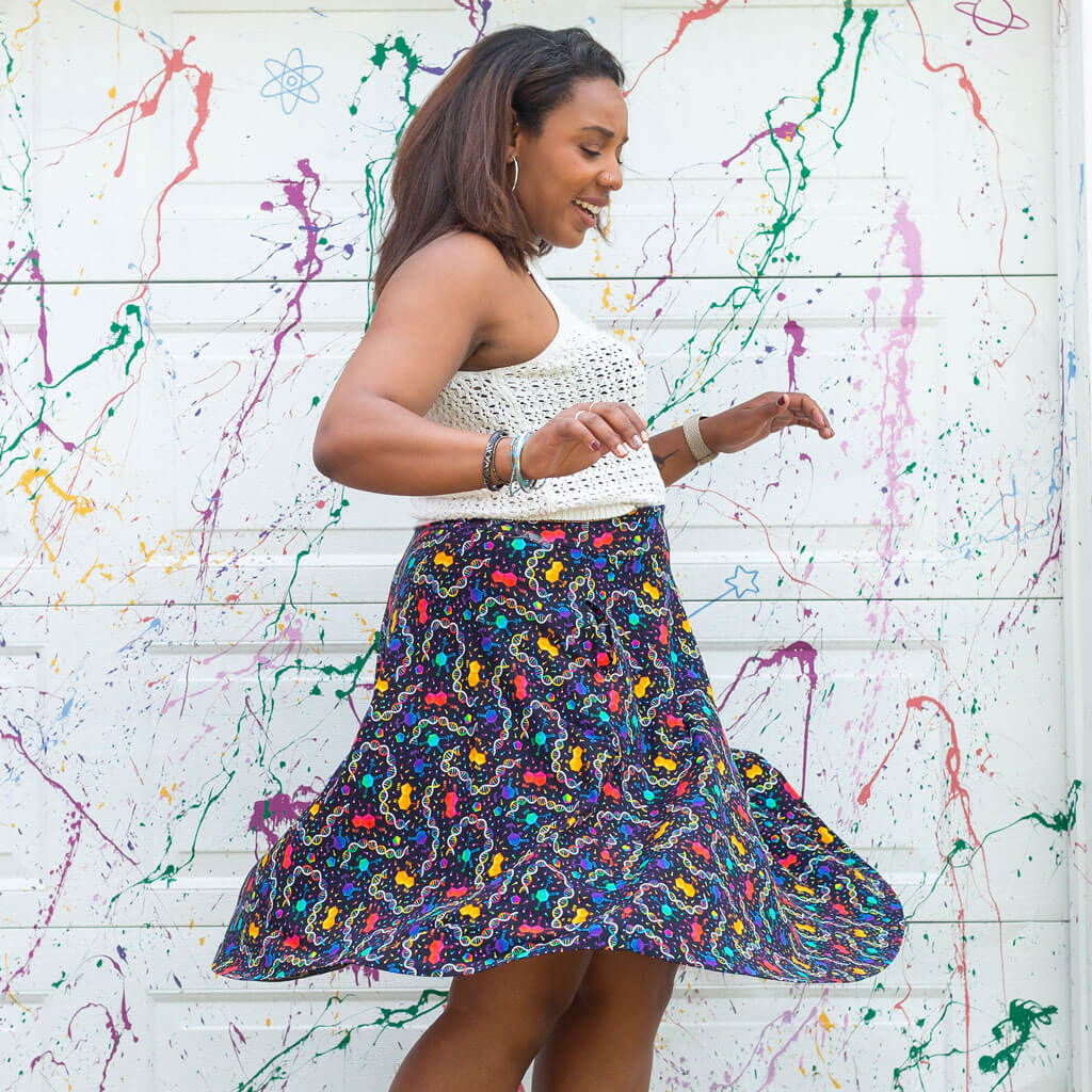 Princess Awesome & Boy Wonder Adult "Party in the DNA" Chemistry Skirt With Pockets — back view