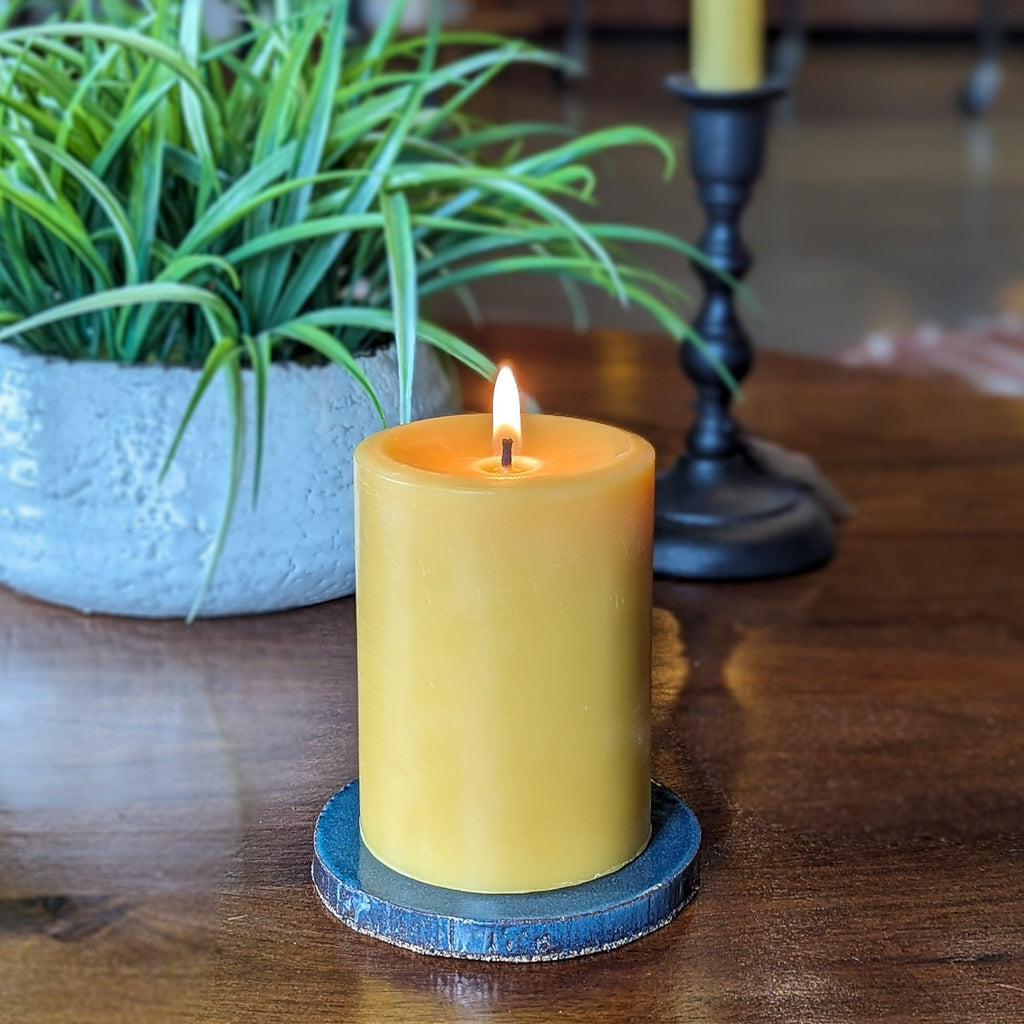 Bluecorn Candles Particular Tile Pillar Candle Base — packaging or label