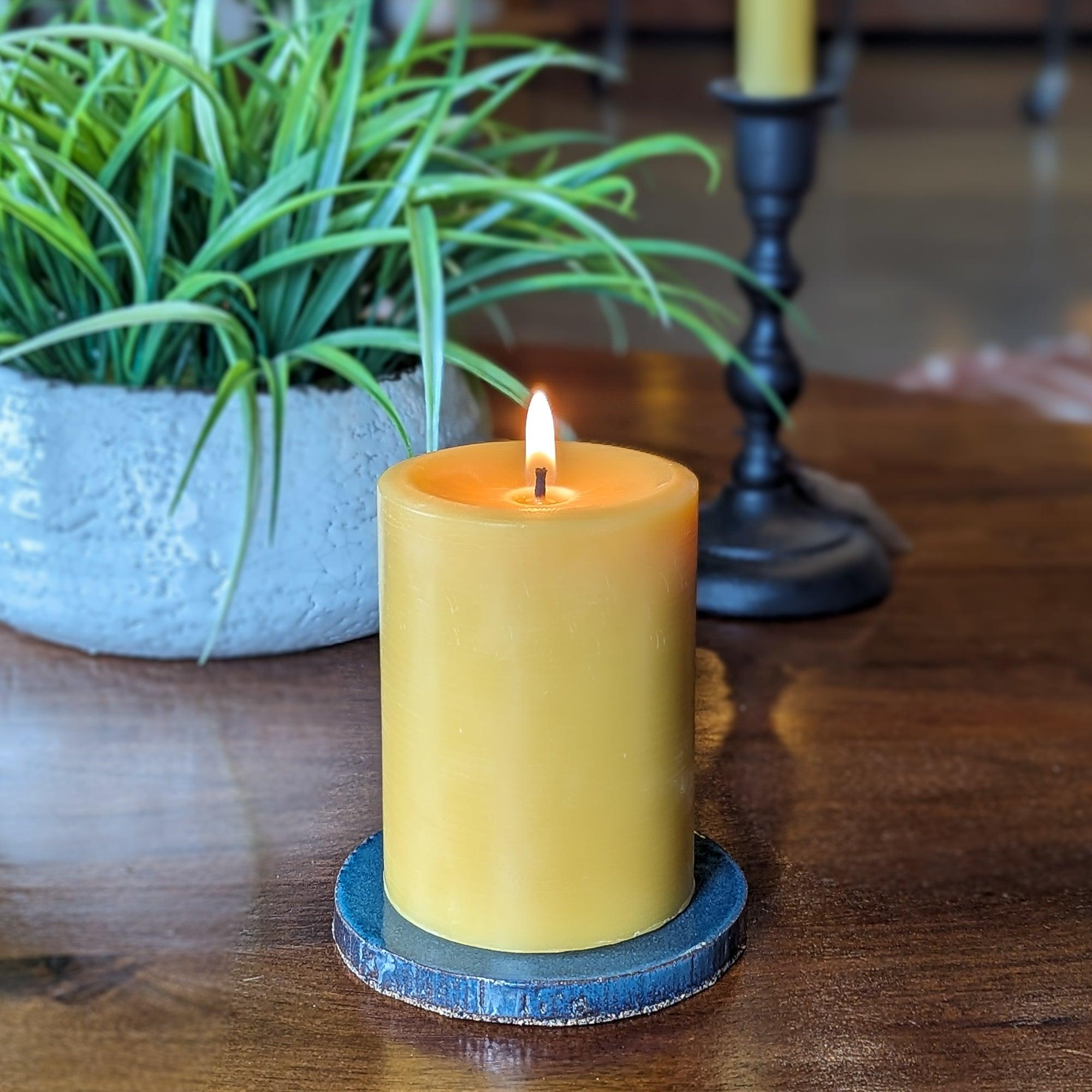 Bluecorn Candles Particular Tile Pillar Candle Base — packaging or label