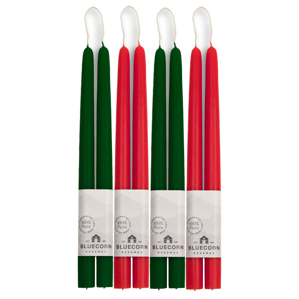 Bluecorn Candles Classic Christmas Beeswax Taper Candle Bundle - Red & Moss Green — main product shot