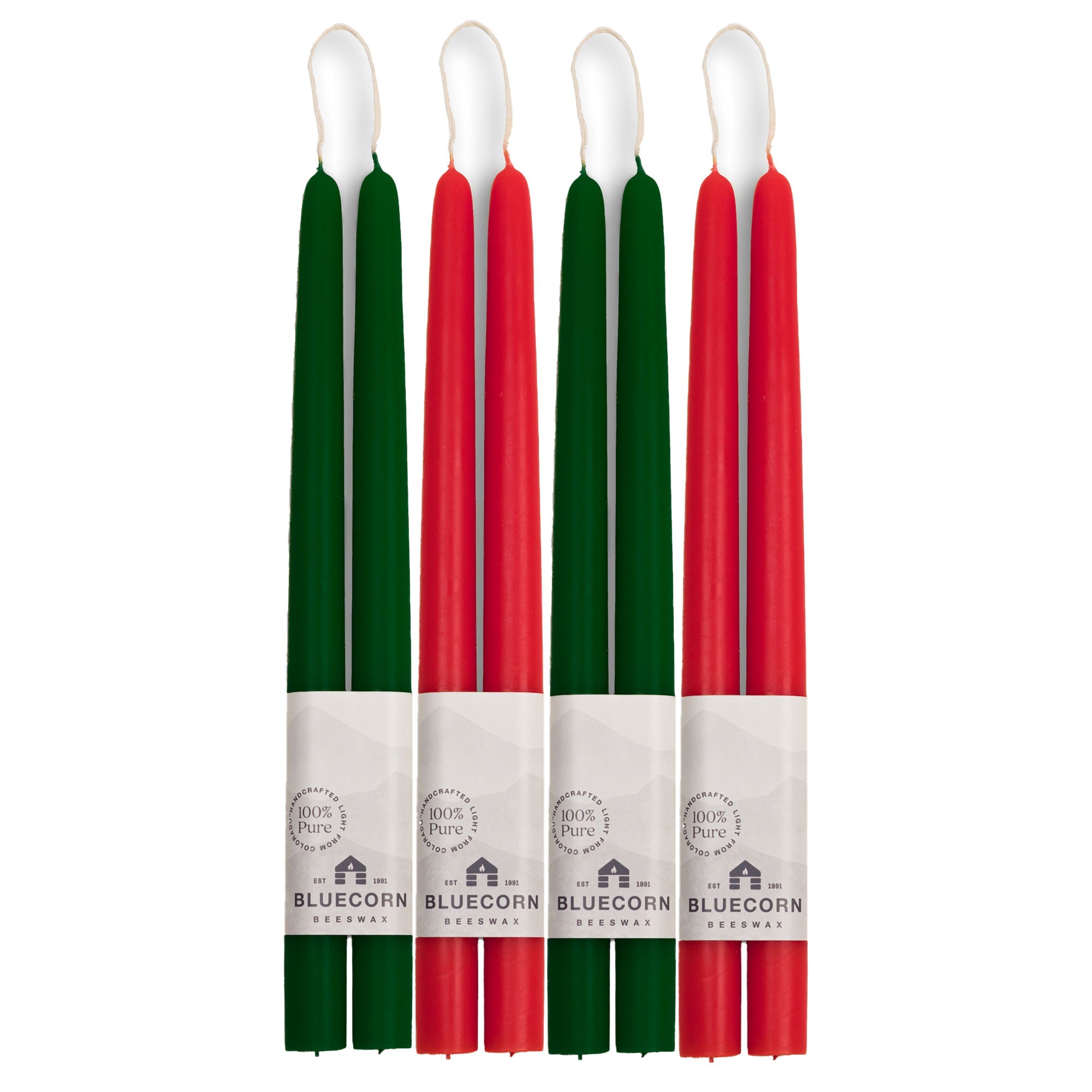 Bluecorn Candles Classic Christmas Beeswax Taper Candle Bundle - Red & Moss Green — main product shot