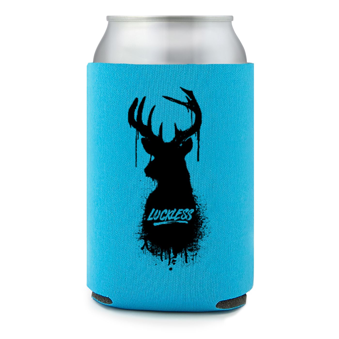 Luckless Outfitters Buck Can Koozie — detail close-up