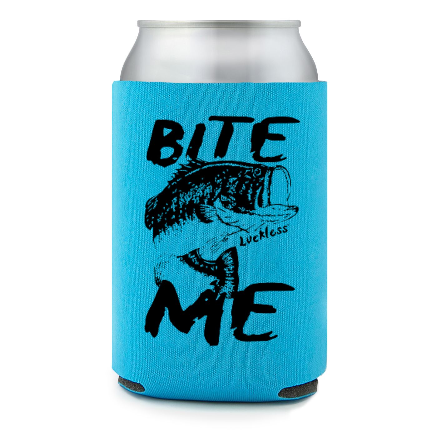 Luckless Outfitters Bite Me Koozie — detail close-up