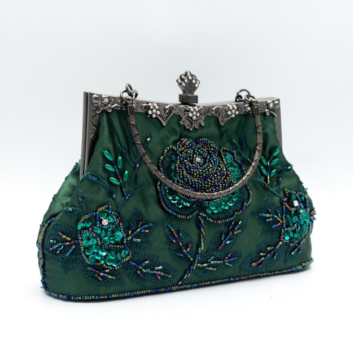 Mariam's Collection Rhinestone Rose Embroidery Beaded Vintage Clutch Bag (MAC292) — main product shot