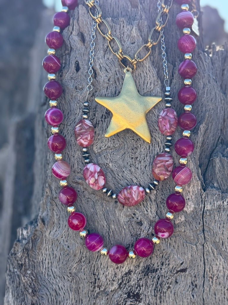 Wild Junkie Rosewood Mosaic Beaded Chain Necklace — detail close-up