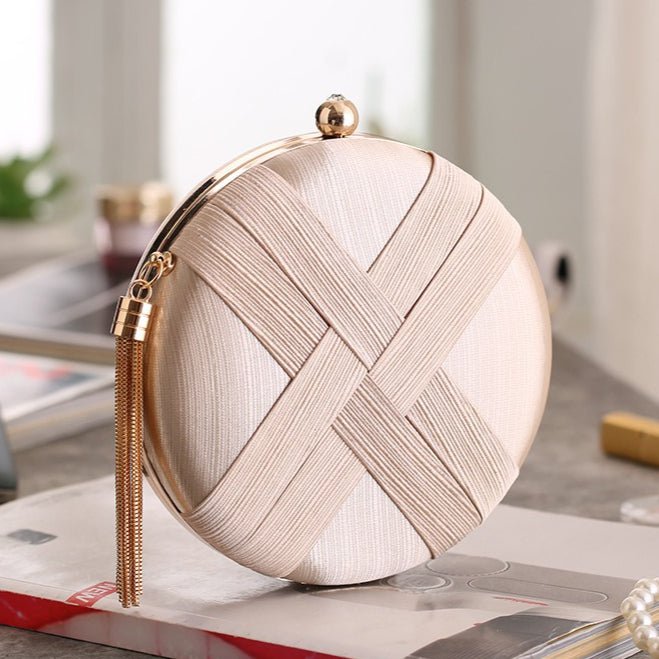 Mariam's Collection Round Evening Clutch Handbag with Braided Accent (MAC287) — construction detail