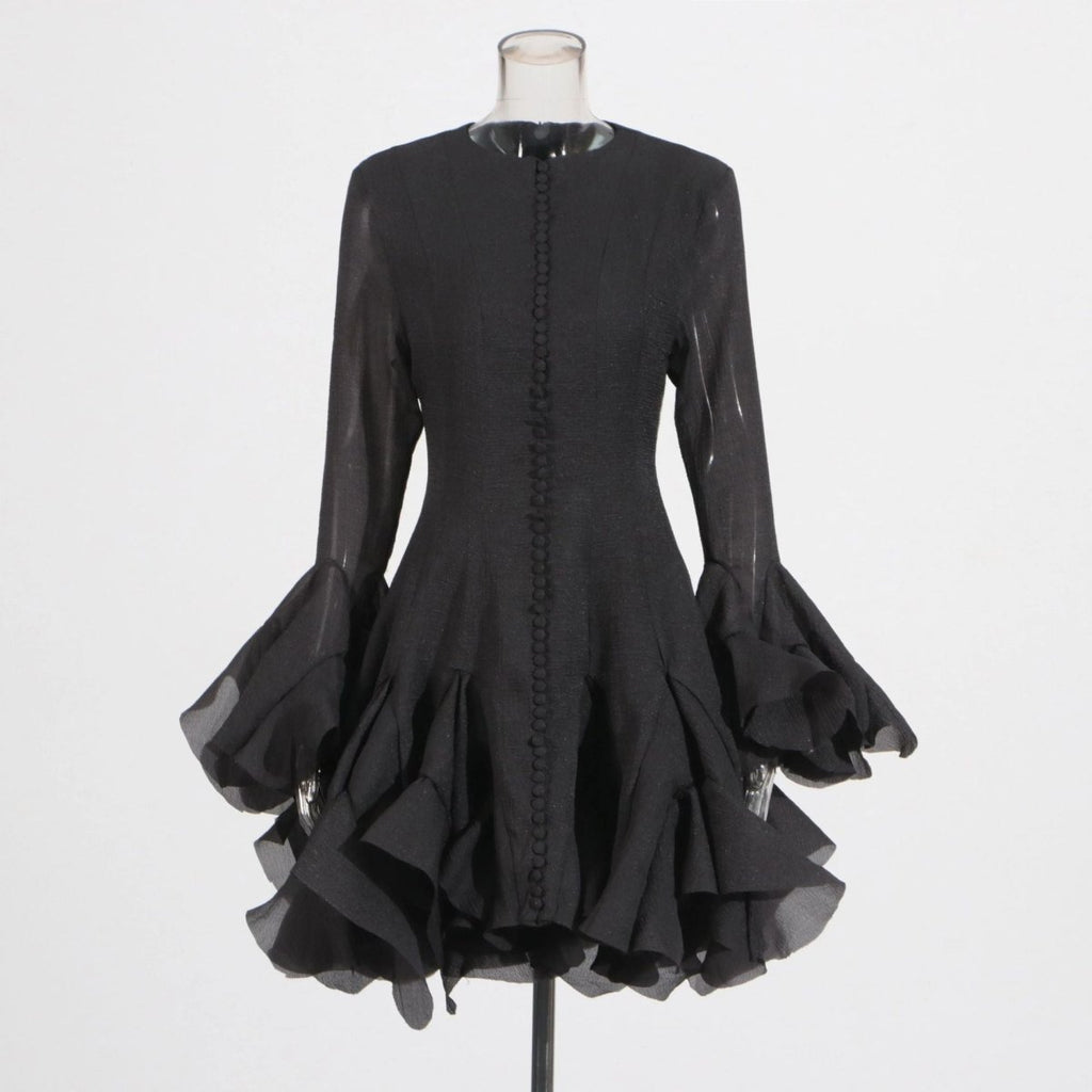 Ruffle Hem Dress with Sheer Sleeves(MS304)