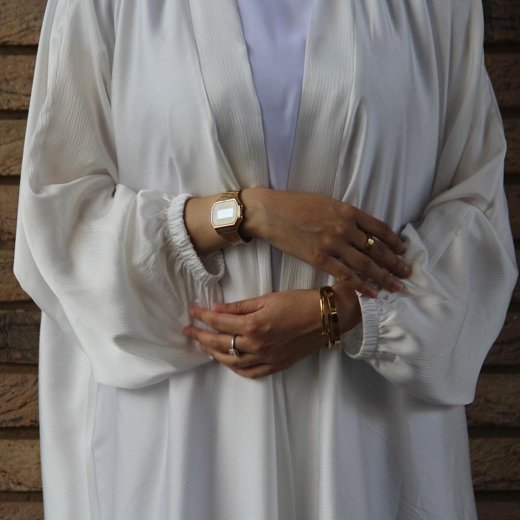 Satin Bunched Sleeve Open Abaya (MOA048)