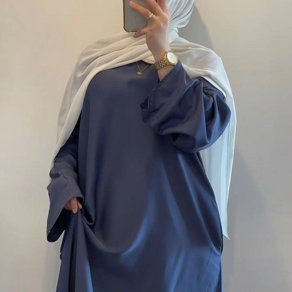 Satin Double Pocket Concealed Button Plain Abaya (MA030)