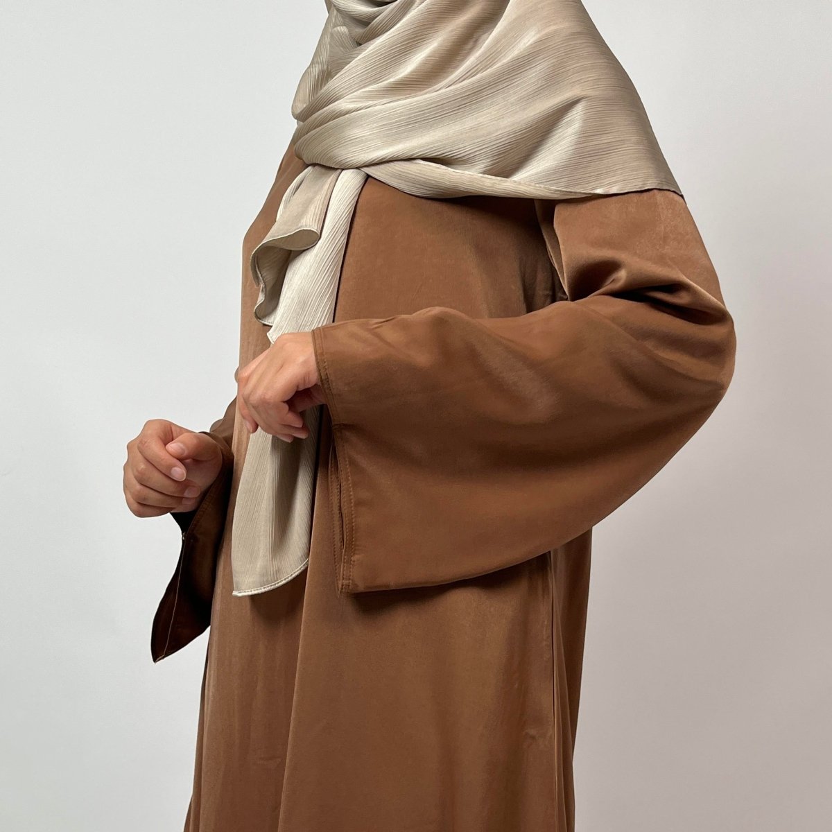 Satin Double Pocket Concealed Button Plain Abaya (MA030)