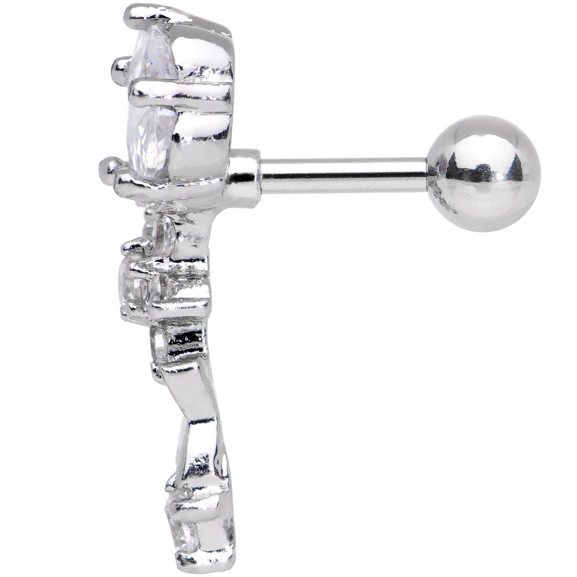 BodyCandy 1/4 Clear Gem Cascade Right Cartilage Earring — detail and construction